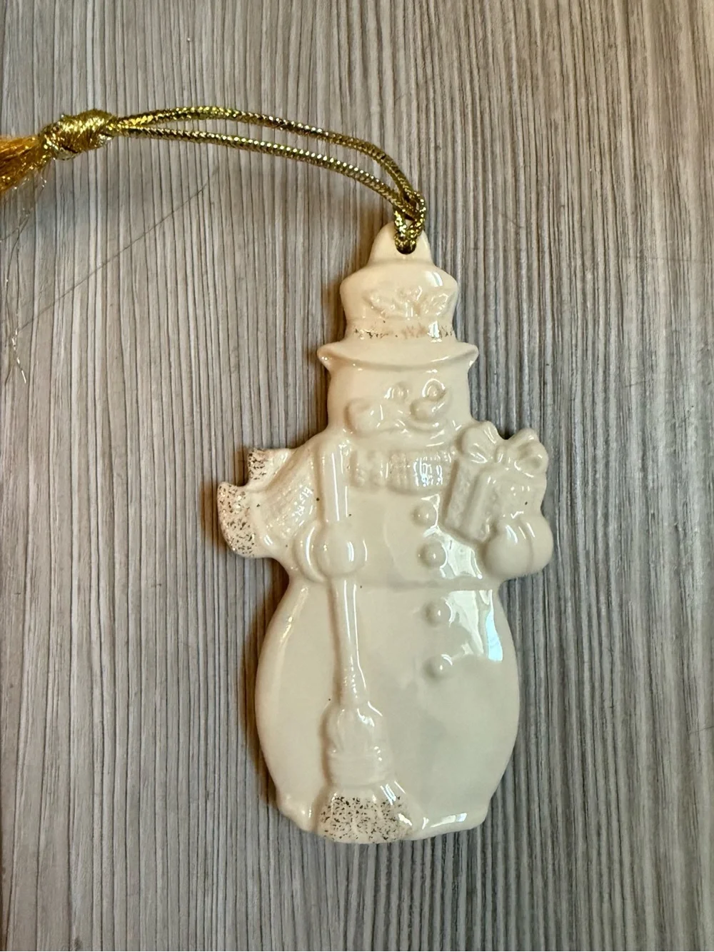 Lenox Cream Snowman Ornament with Gold Cord